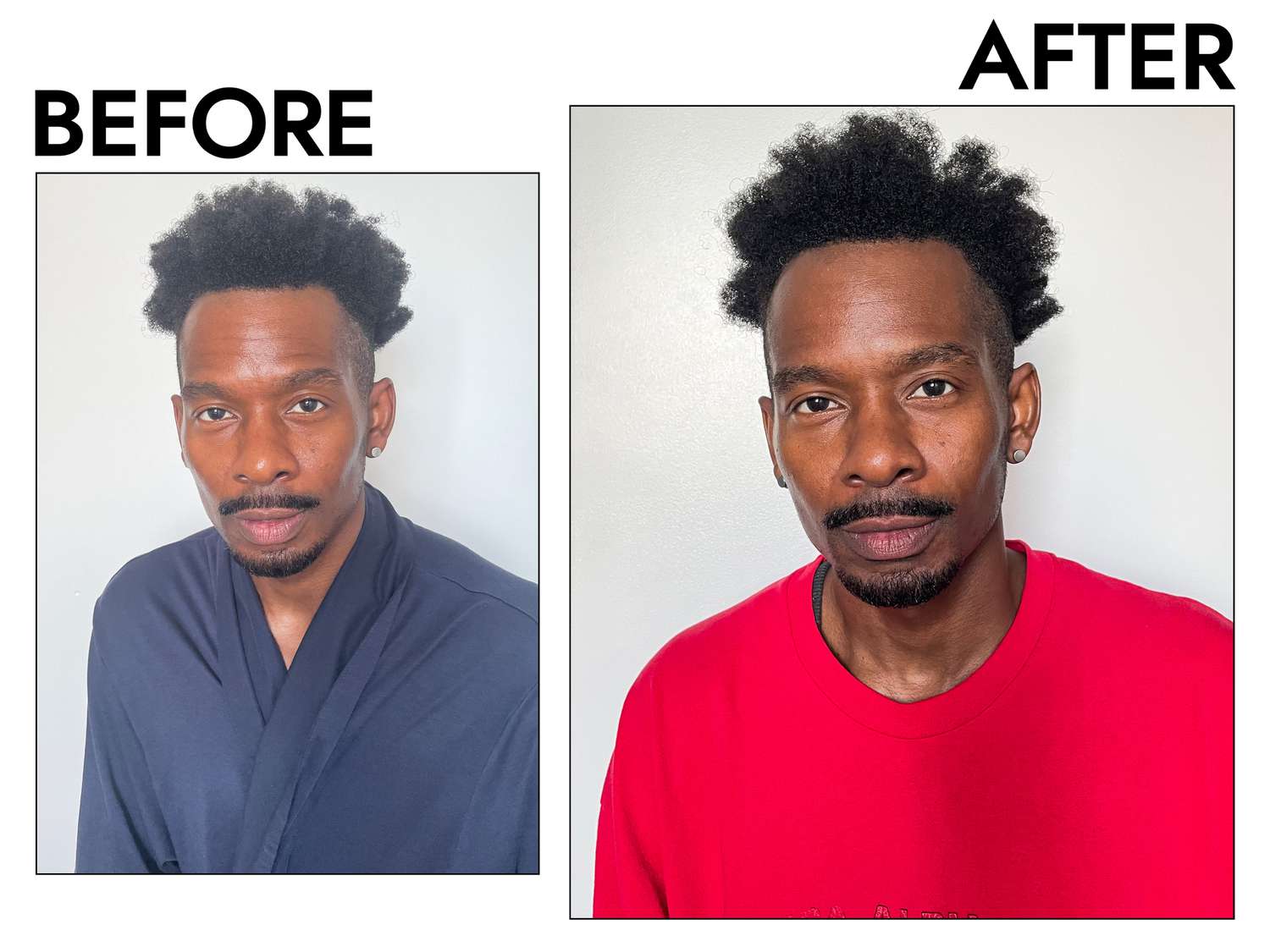 A person's hair before and after using Ceremonia Açai Style Refresher