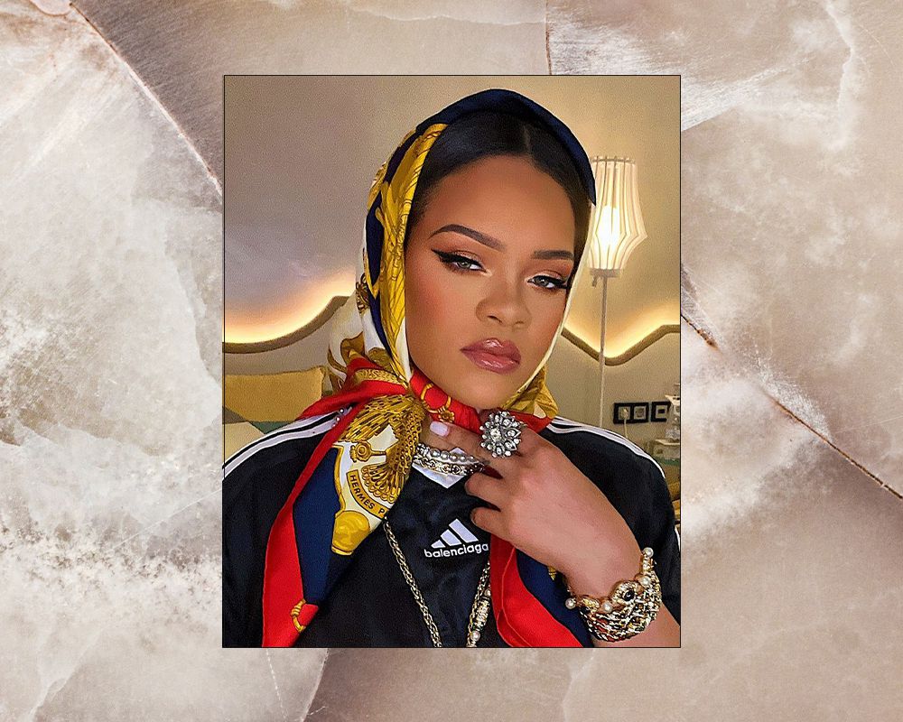Rihanna in winged eyeliner
