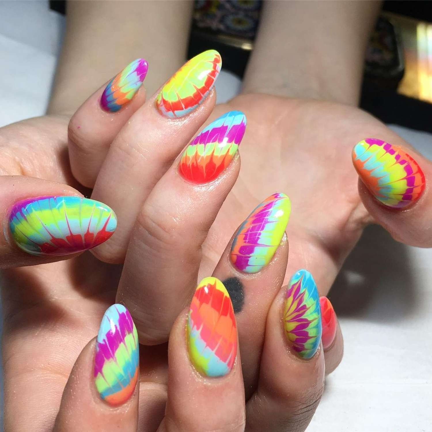 Pastel Neon Tie Dye Nails - Byrdie Tie Dye Nails