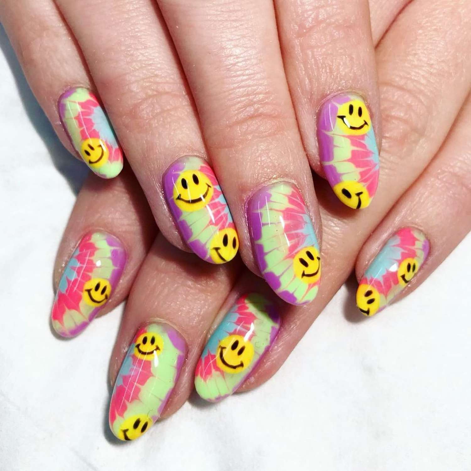 Smiley Tie Dye Nails - Byrdie Tie Dye Nails