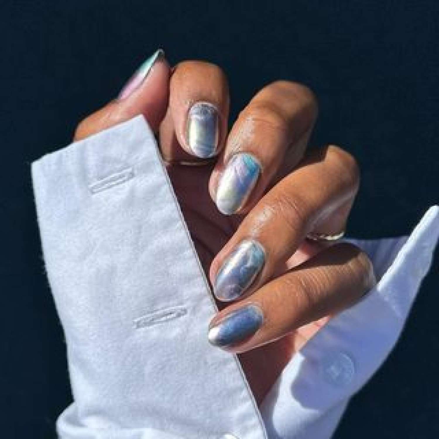 Silver Marble Nails - Byrdie Winter Chrome Nails