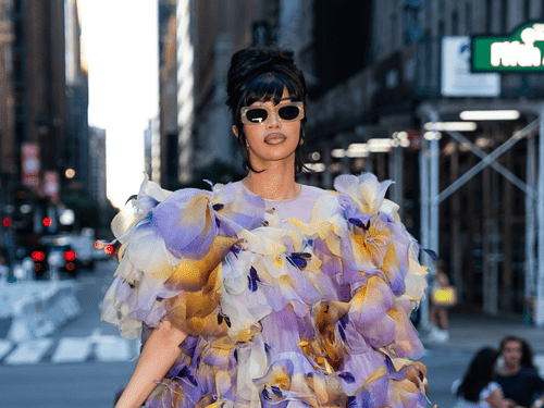 Cardi B wearing a floral dress