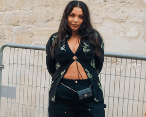 Paloma Elsesser in a tie-front top